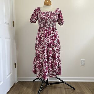 Old Navy Fit And Flare Pink Floral Midi Dress Babydoll XS